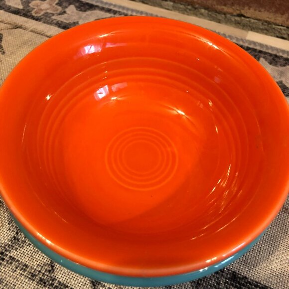 Fiesta USA Ceramic Bowls Set Of 2 Orange & Turquoise 5" Diameter - Picture 4 of 6
